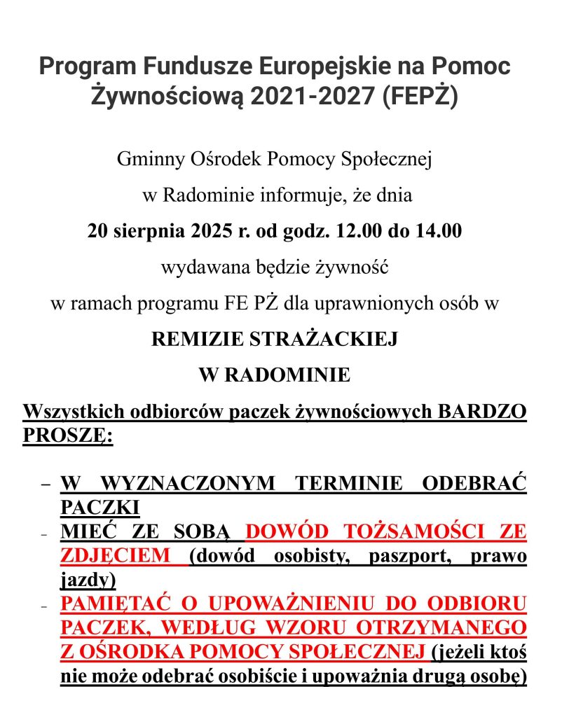 Program Fundusze Europejskie na Pomoc Żywnościową 2021-2027 (FEPŻ)